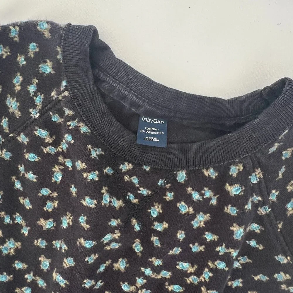 Baby Gap Toddler Girl Long Sleeve Navy Dress‎ 18-24 Mo Floral Sweatshirt Fog